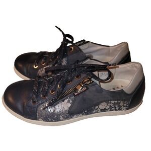 HAWAI SHINY LMMS60 WOMENS SHOES 6 M (EURO 4) NAVY LEATHER MOBILS‎ BY MEPHISTO